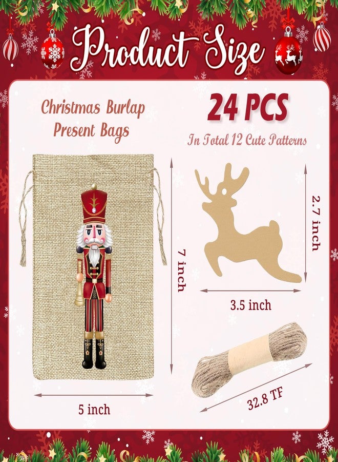 BORAMDO Christmas Nutcracker Linen Wrapping Bags, 24Pcs, Watercolor 12 Designs, Small Treat Candy Bags for Holiday Party Favor Supplies - Image 2